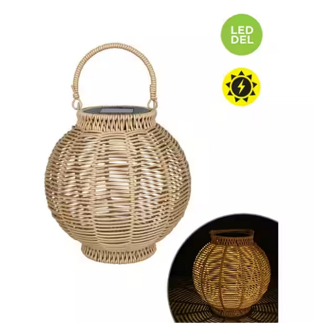Rattan Style LED Candle Solar Lantern - Beige