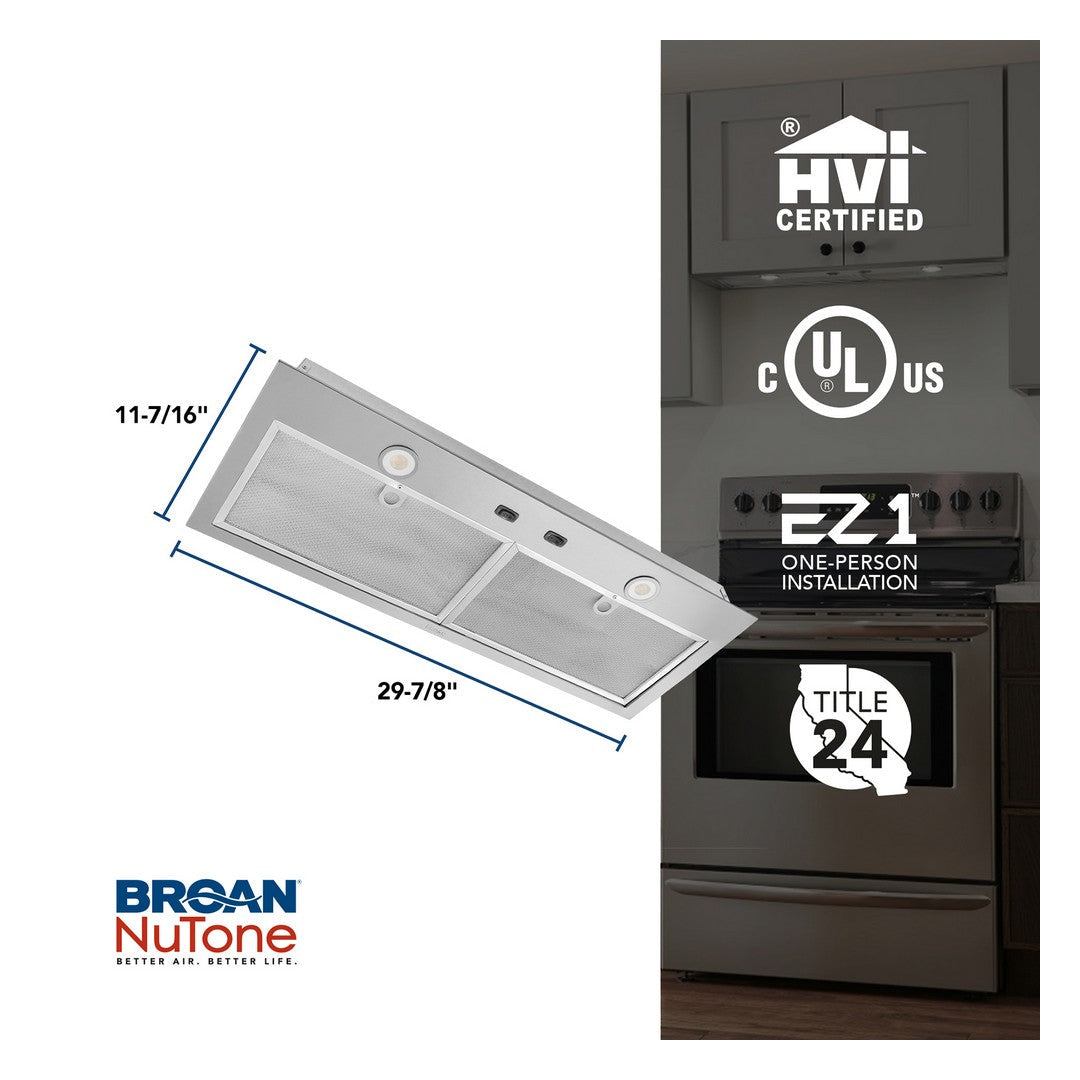 BROAN 30" Built-In Power Pack Insert - 300 Max Blower CFM, Stainless Steel