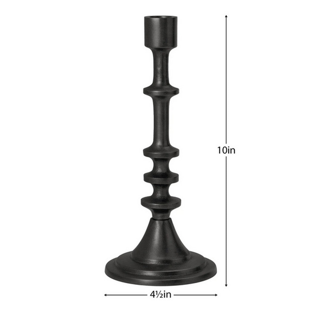 Chapel Antique Black Aluminum 10 Inch Tall Taper Candle Holder