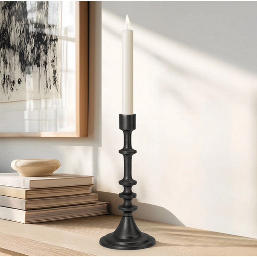 Chapel Antique Black Aluminum 10 Inch Tall Taper Candle Holder