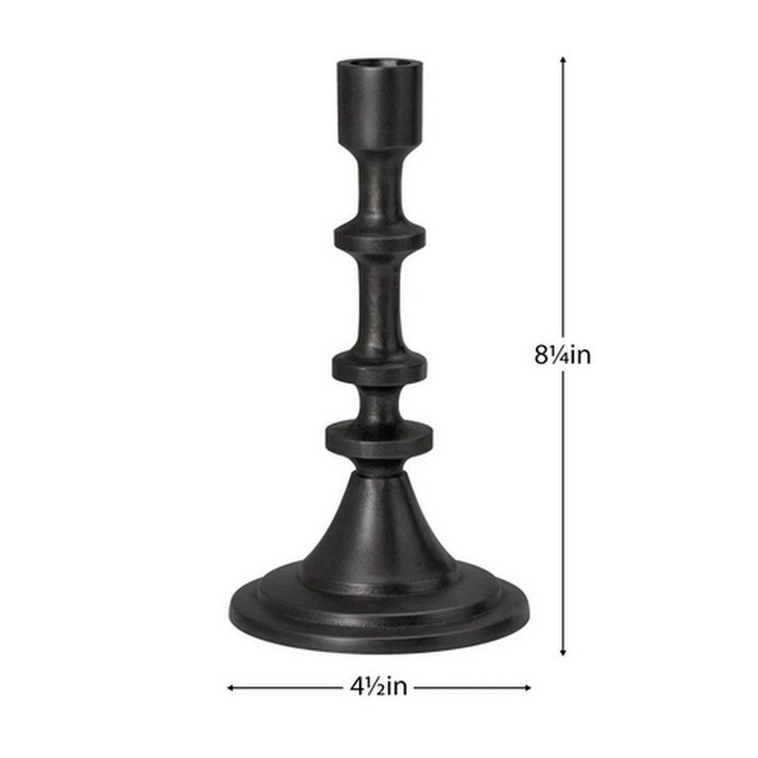 Chapel Antique Black Aluminum 8.25 Inch Tall Taper Candle Holder