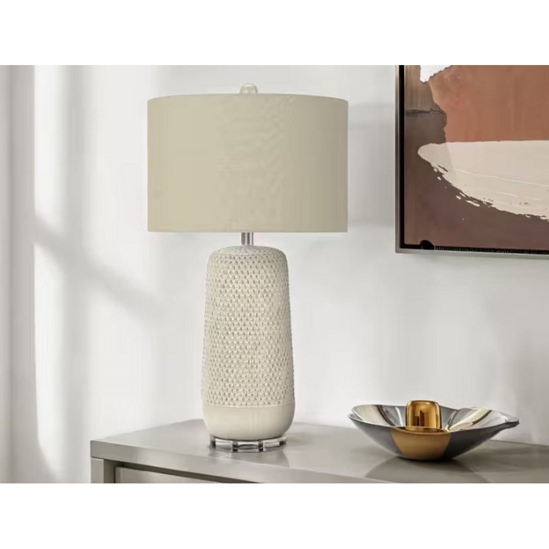 Cylinder Table Lamp with Beige Shade - Cream