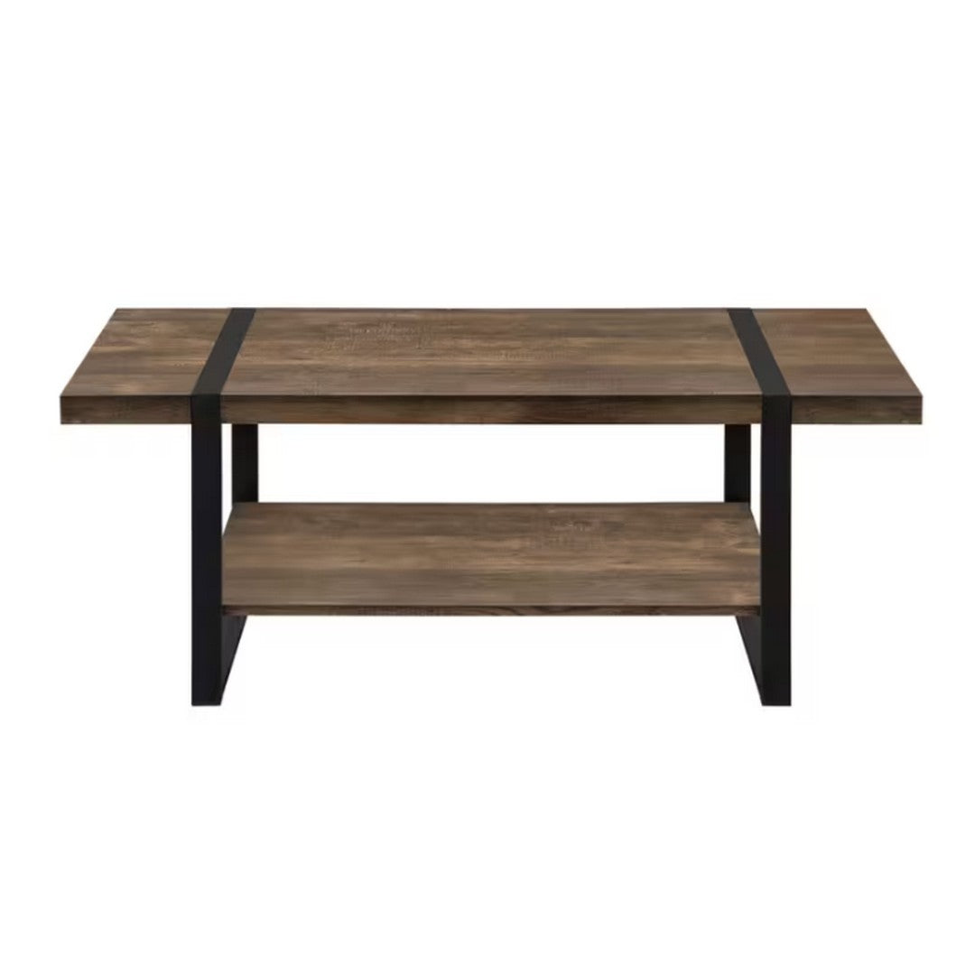 Reclaimed Wood-Look & Metal Coffee Table - Brown / Black