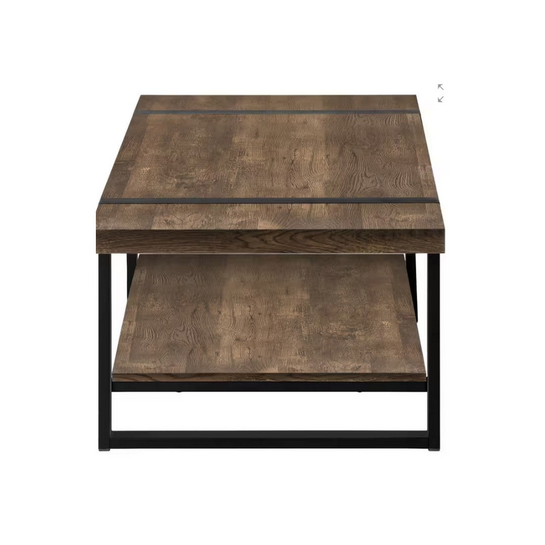 Reclaimed Wood-Look & Metal Coffee Table - Brown / Black