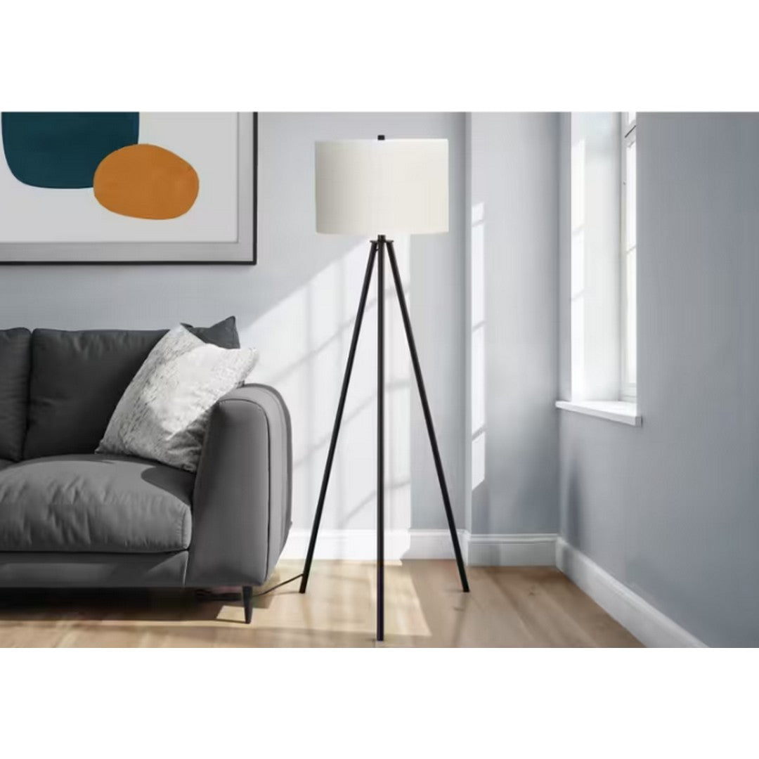 Tripod Floor Lamp with Ivory Shade - Black