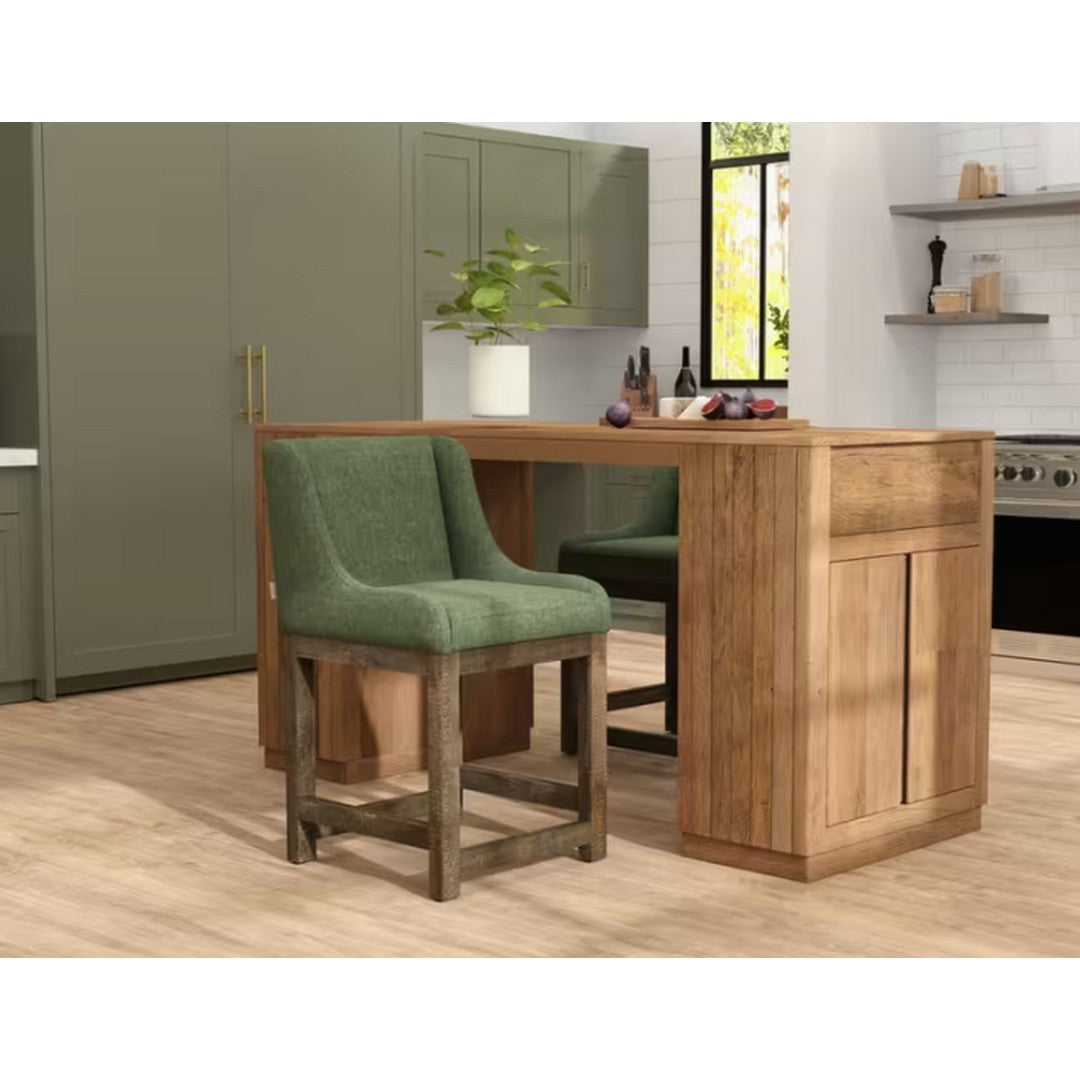 24" Upholstered Barstool with Wooden Frame & Base - Olive Green