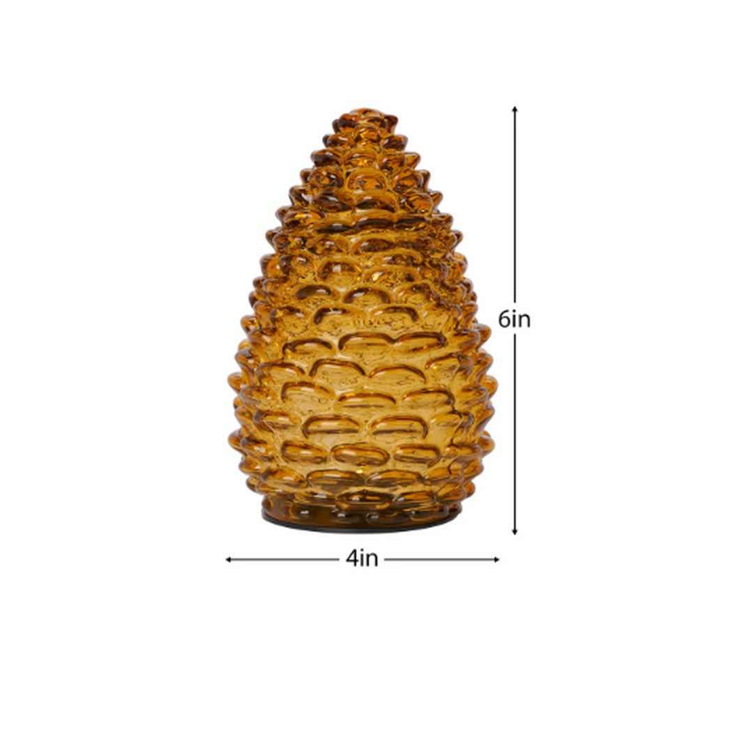 Pinecone 6 inch Tall Amber Glass LED Decor Light