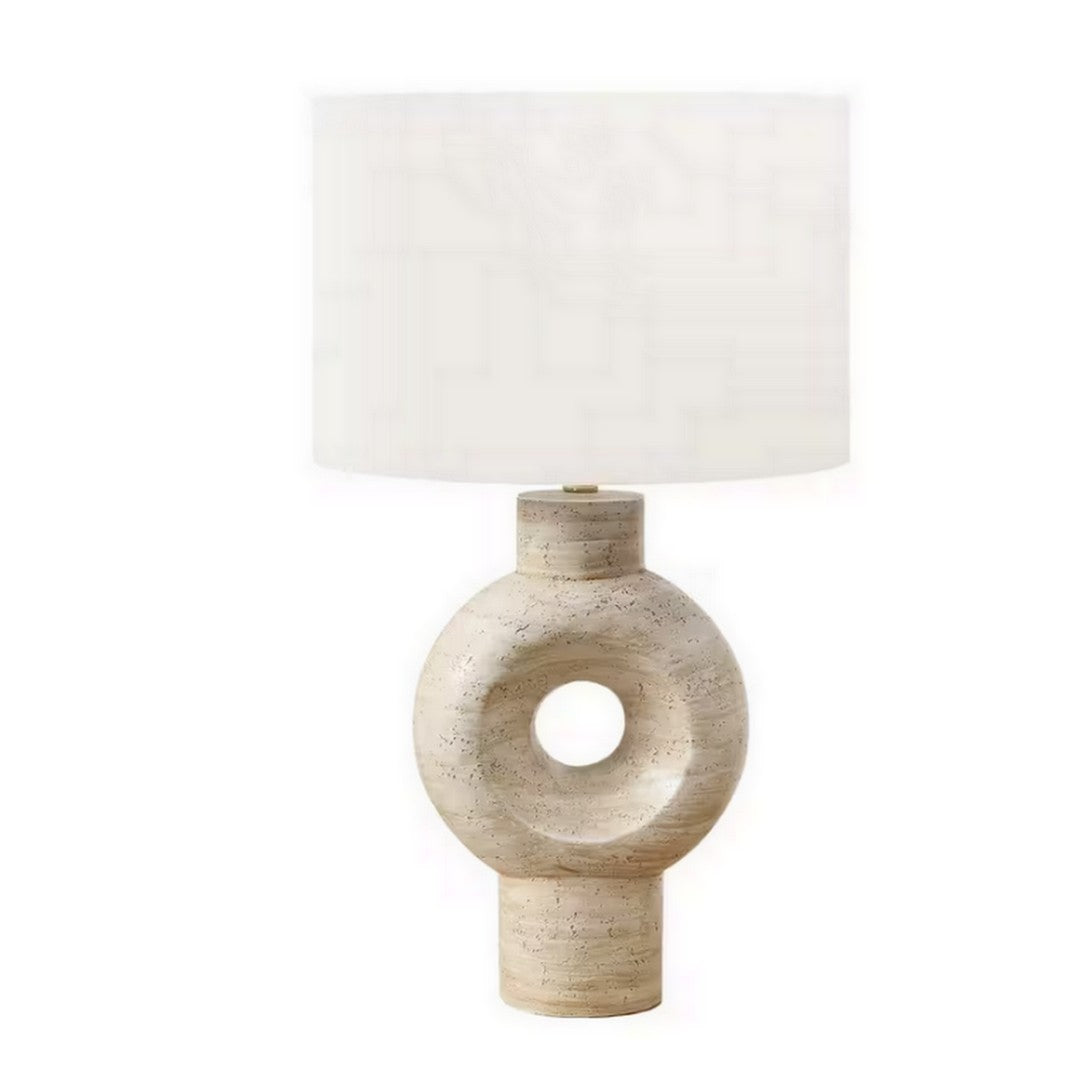 Round Table Lamp with Ivory Shade - Beige