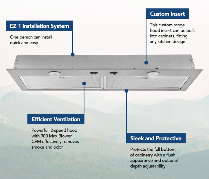 BROAN 30" Built-In Power Pack Insert - 300 Max Blower CFM, Stainless Steel