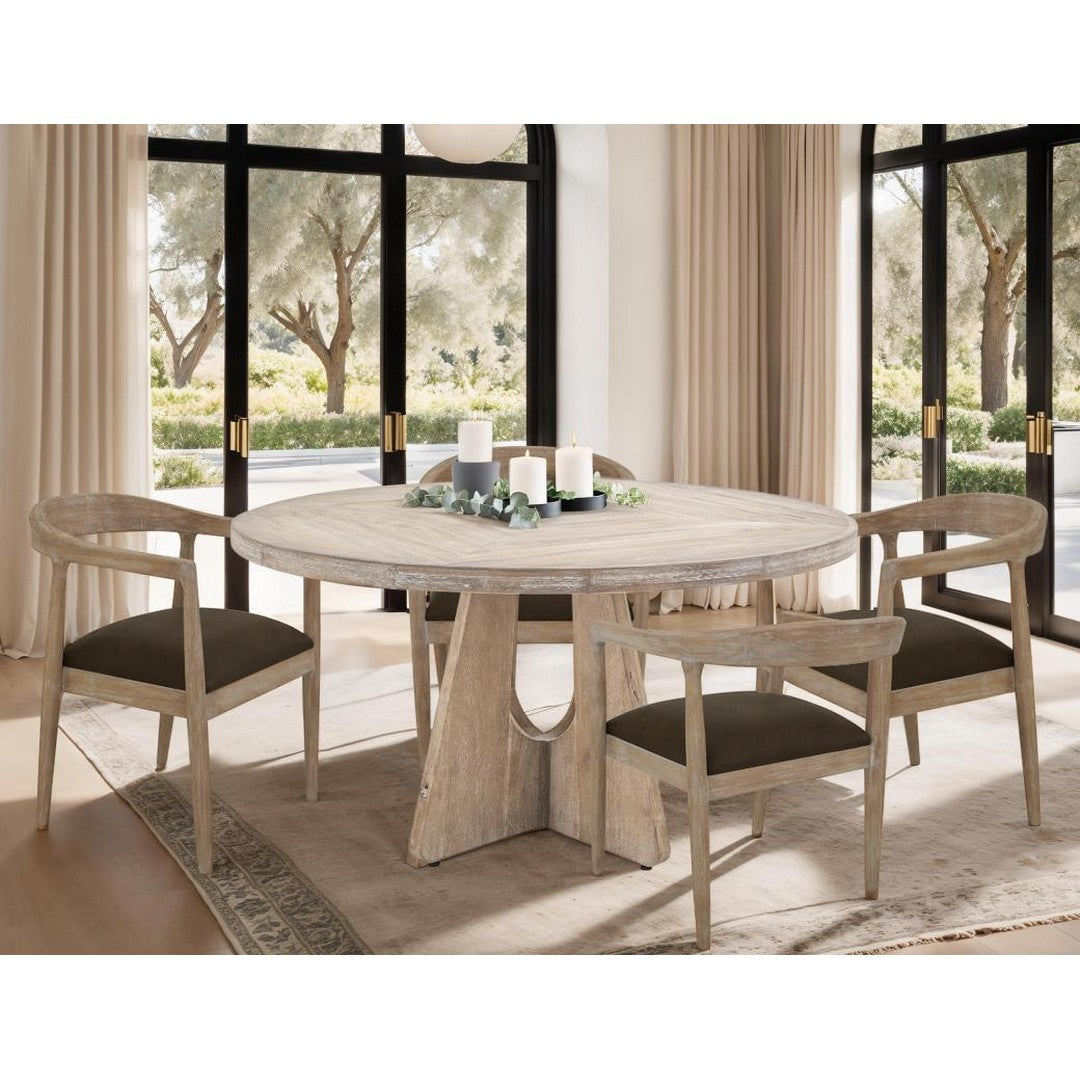 White Teak Upholstered Wooden Armchair