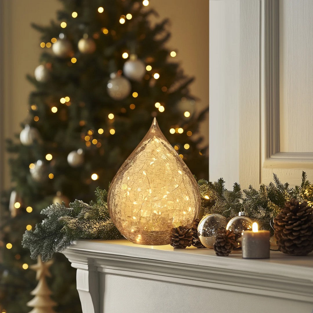 Teardrop Crackle Glass LED Decor Light with Timer