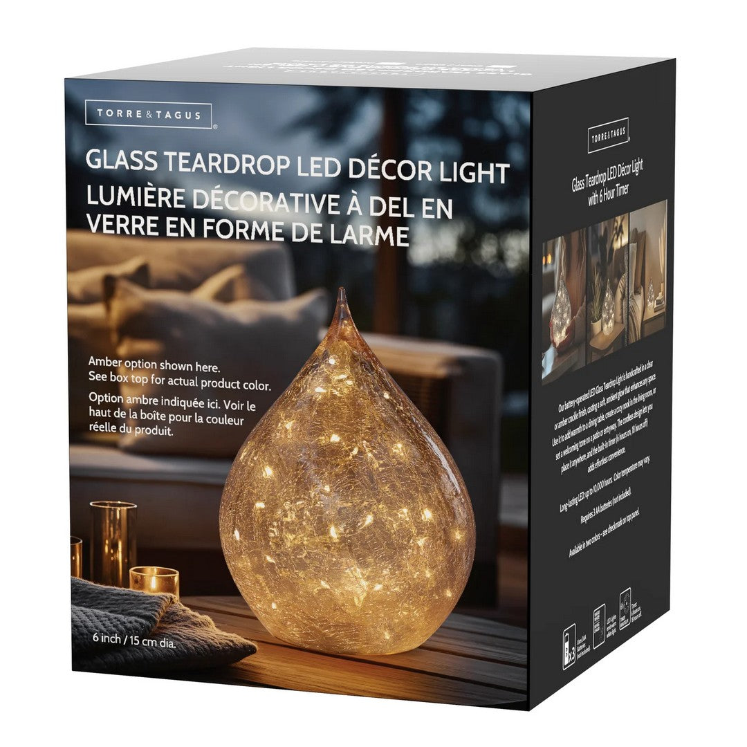 Teardrop Crackle Glass LED Decor Light with Timer