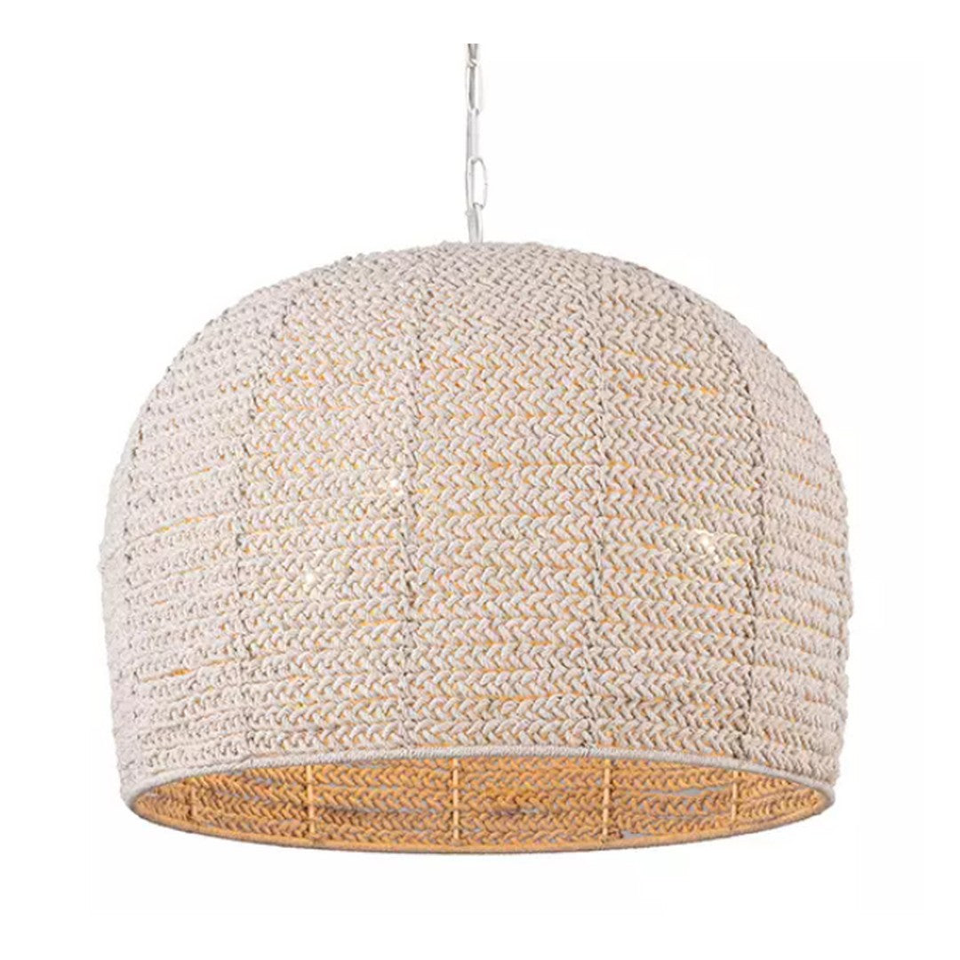 Devi 40-Watt 3 Light Natural Pendant Light with White Rattan Shade