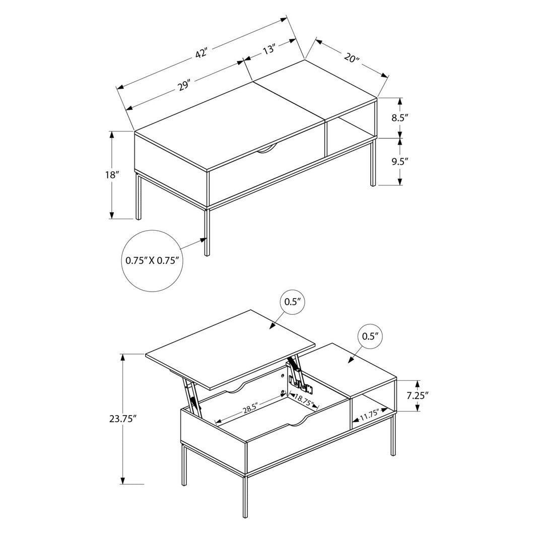 Rectangular Coffee Table with Lift-Top - Beige