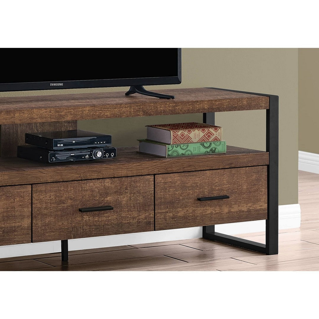 60" Reclaimed Wood-Look TV Stand with 3 Drawers - Brown