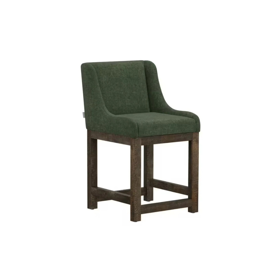24" Upholstered Barstool with Wooden Frame & Base - Olive Green