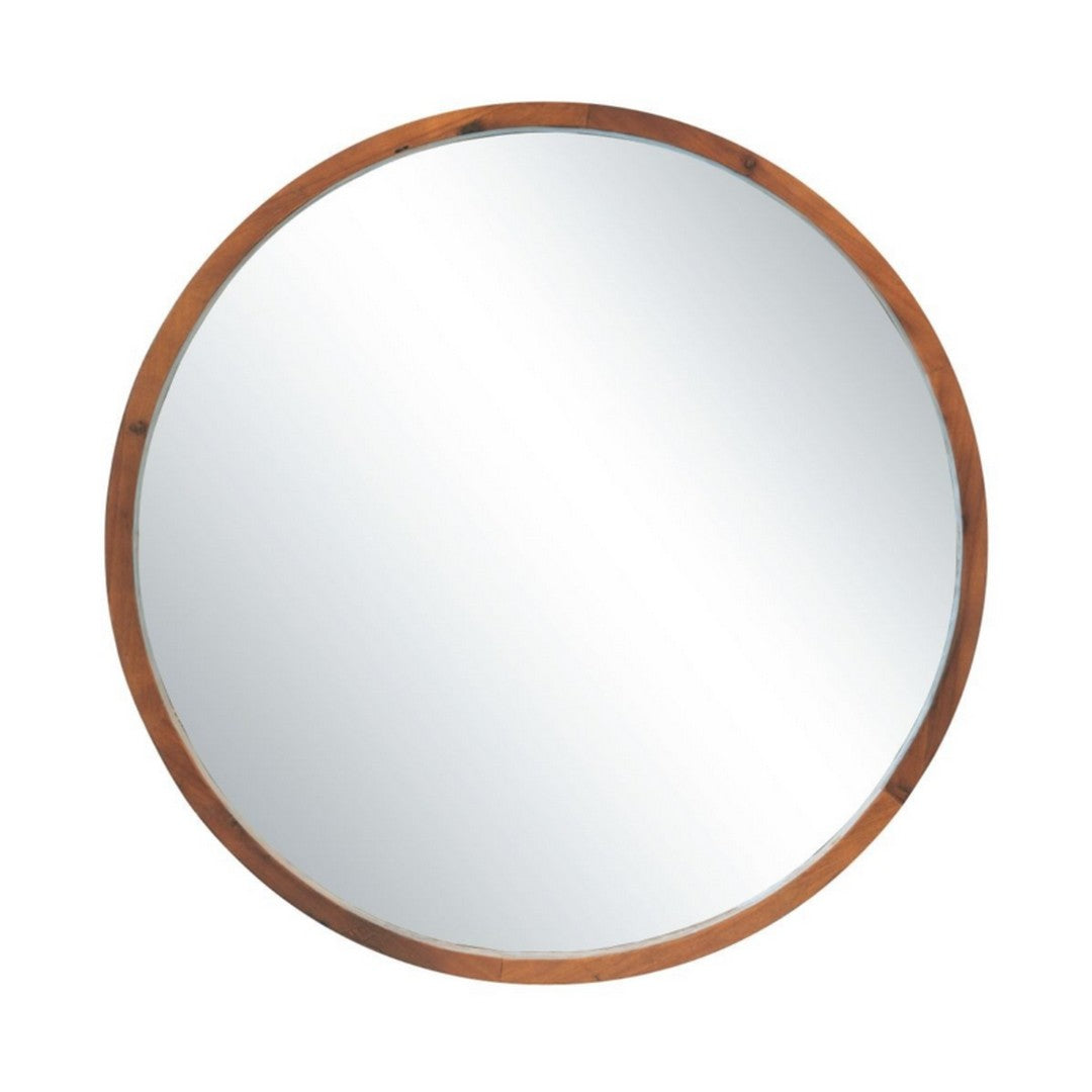30 Inch x 30 Inch Walnut Brown Round Mirror