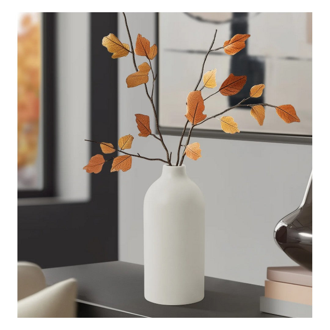 Komi 8 Inch Tall Ceramic Bottle Vase - White