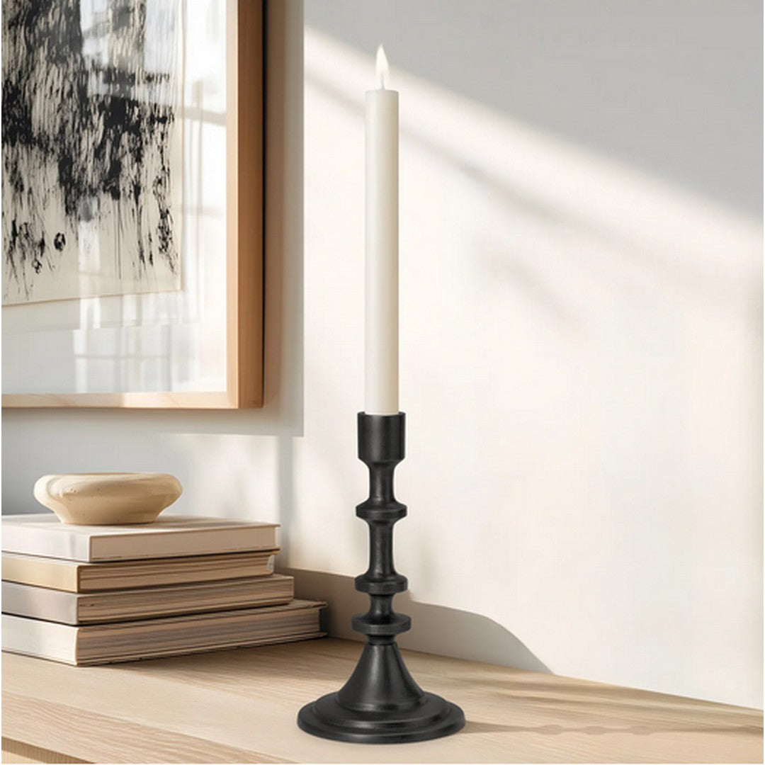 Chapel Antique Black Aluminum 8.25 Inch Tall Taper Candle Holder