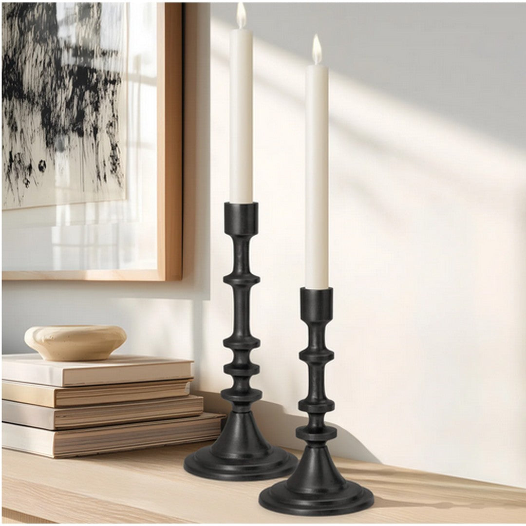 Chapel Antique Black Aluminum 10 Inch Tall Taper Candle Holder