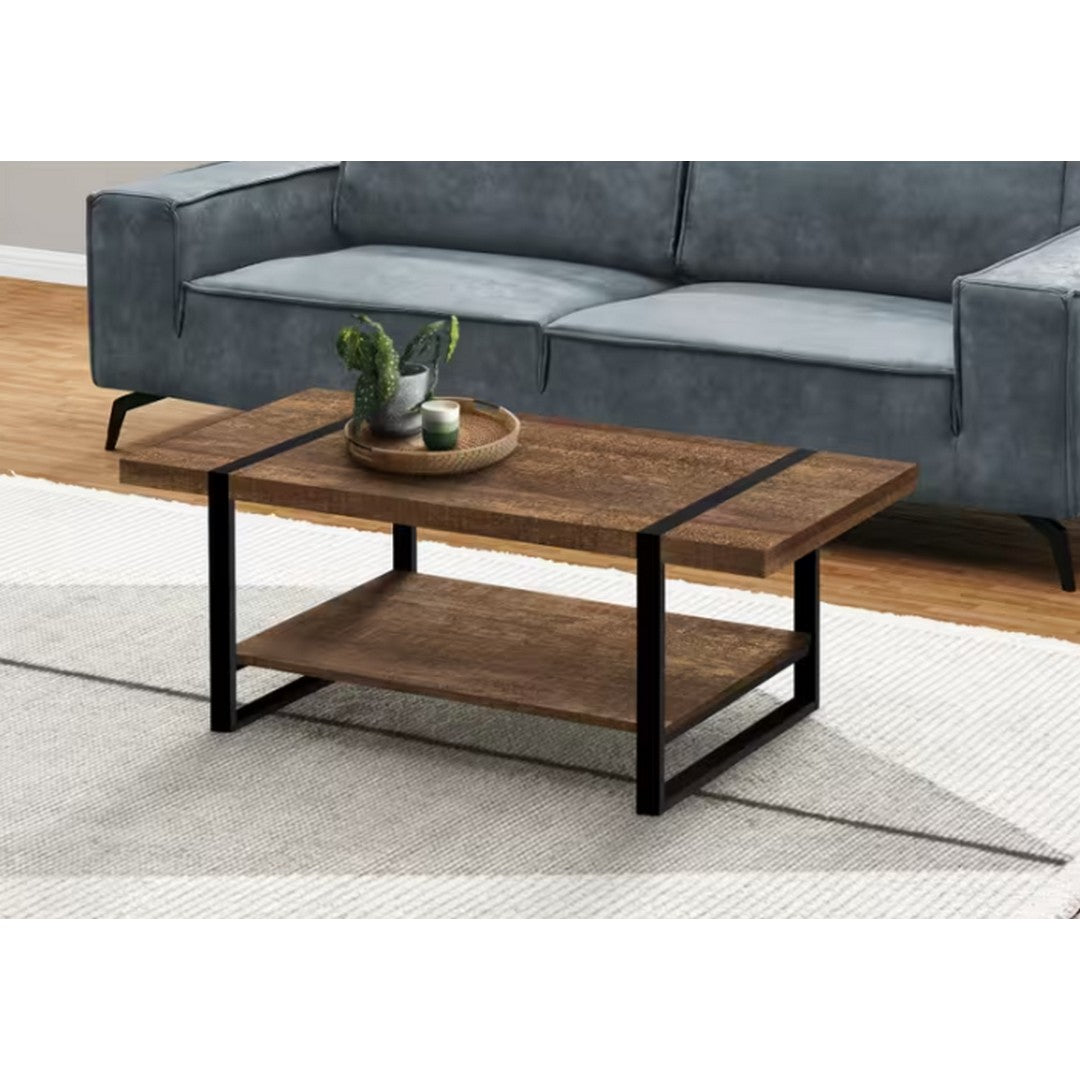 Reclaimed Wood-Look & Metal Coffee Table - Brown / Black