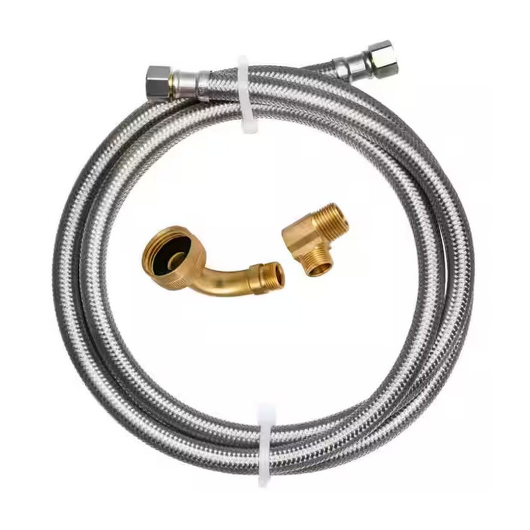 6' Dishwasher Connector Hose - with Elbows, Stainless Steel