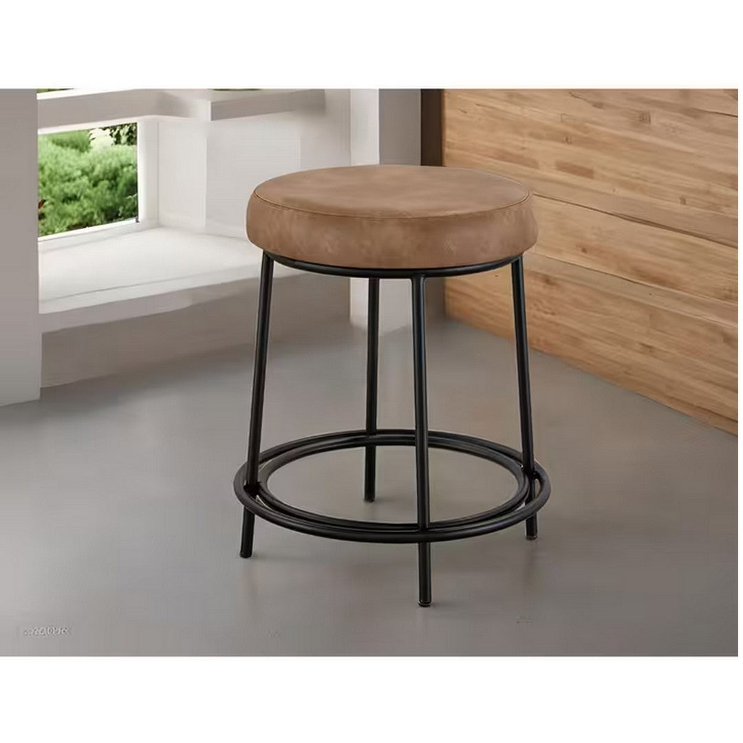 Frida 24" Wood Frame & Metal Base Upholstered Barstool - Camel Brown