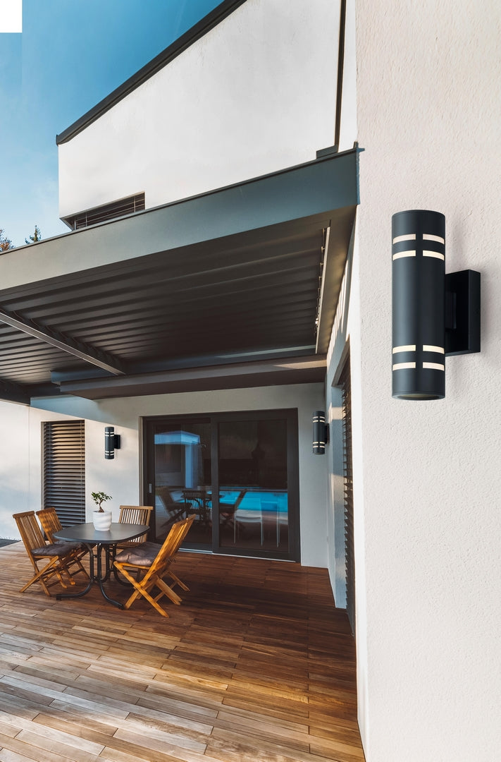 Tay Outdoor Cylindrical Upward & Downward Light Fixture - Black, 13"