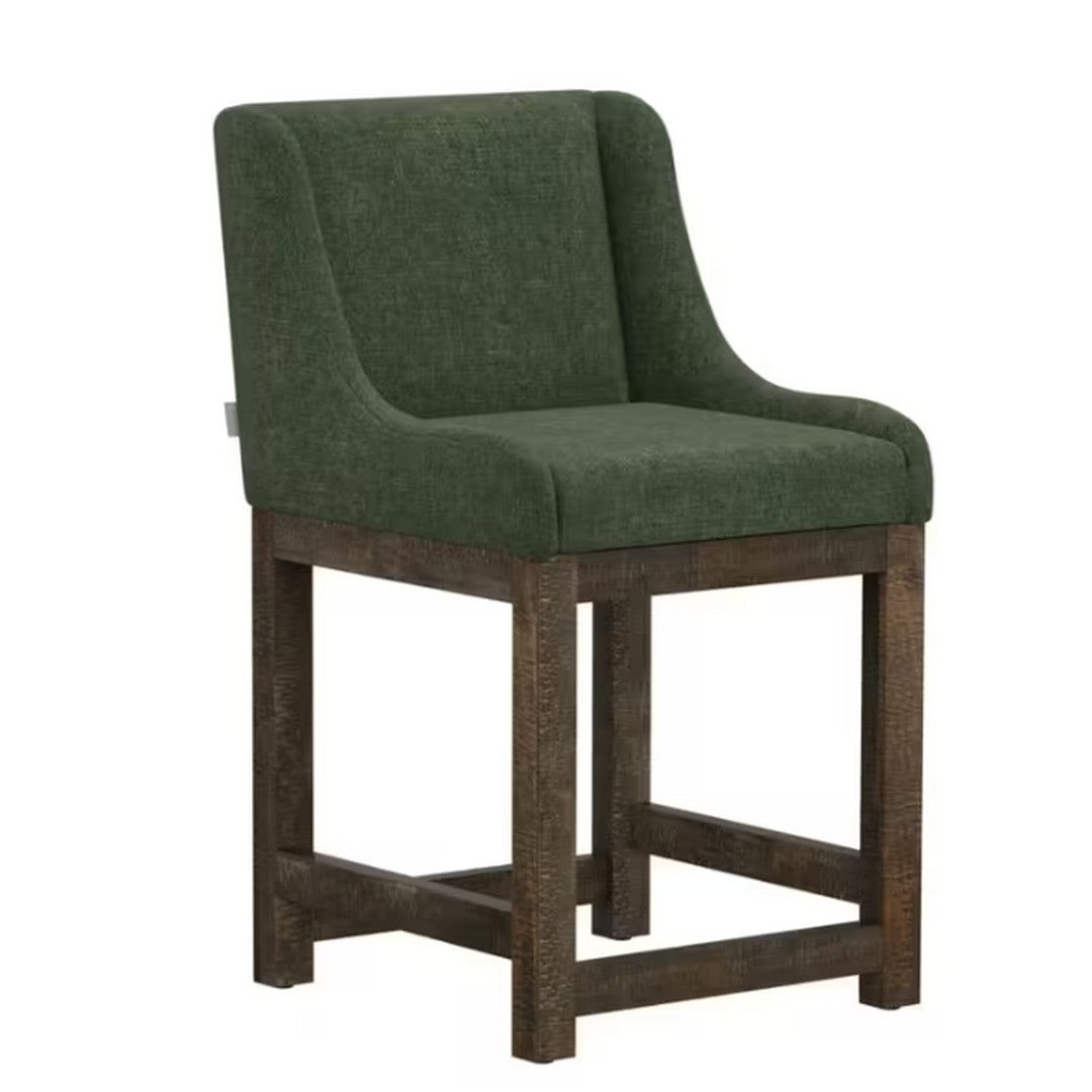 24" Upholstered Barstool with Wooden Frame & Base - Olive Green