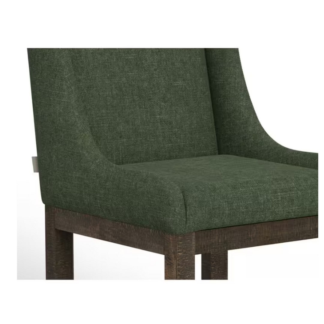 24" Upholstered Barstool with Wooden Frame & Base - Olive Green