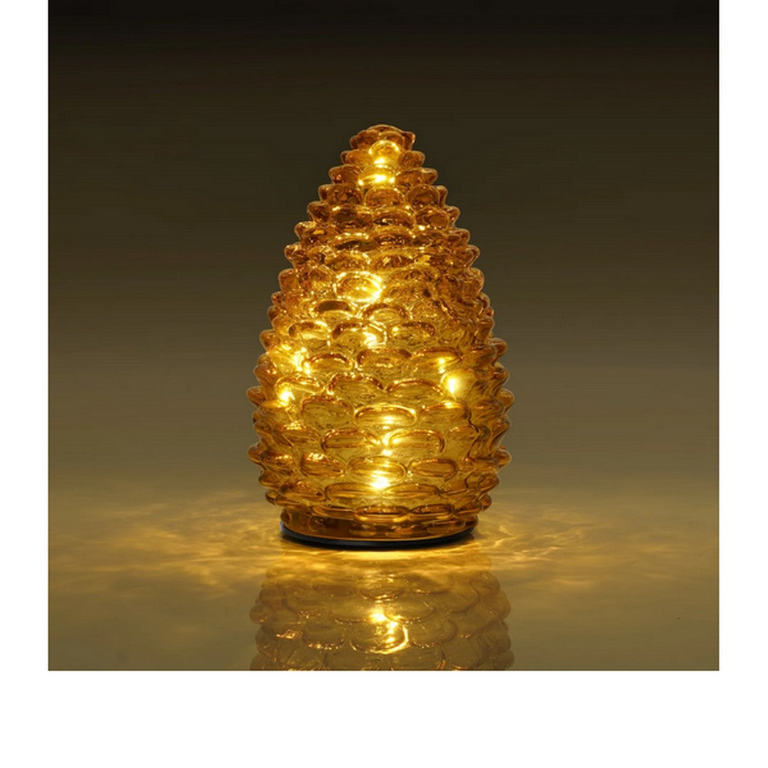 Pinecone 6 inch Tall Amber Glass LED Decor Light