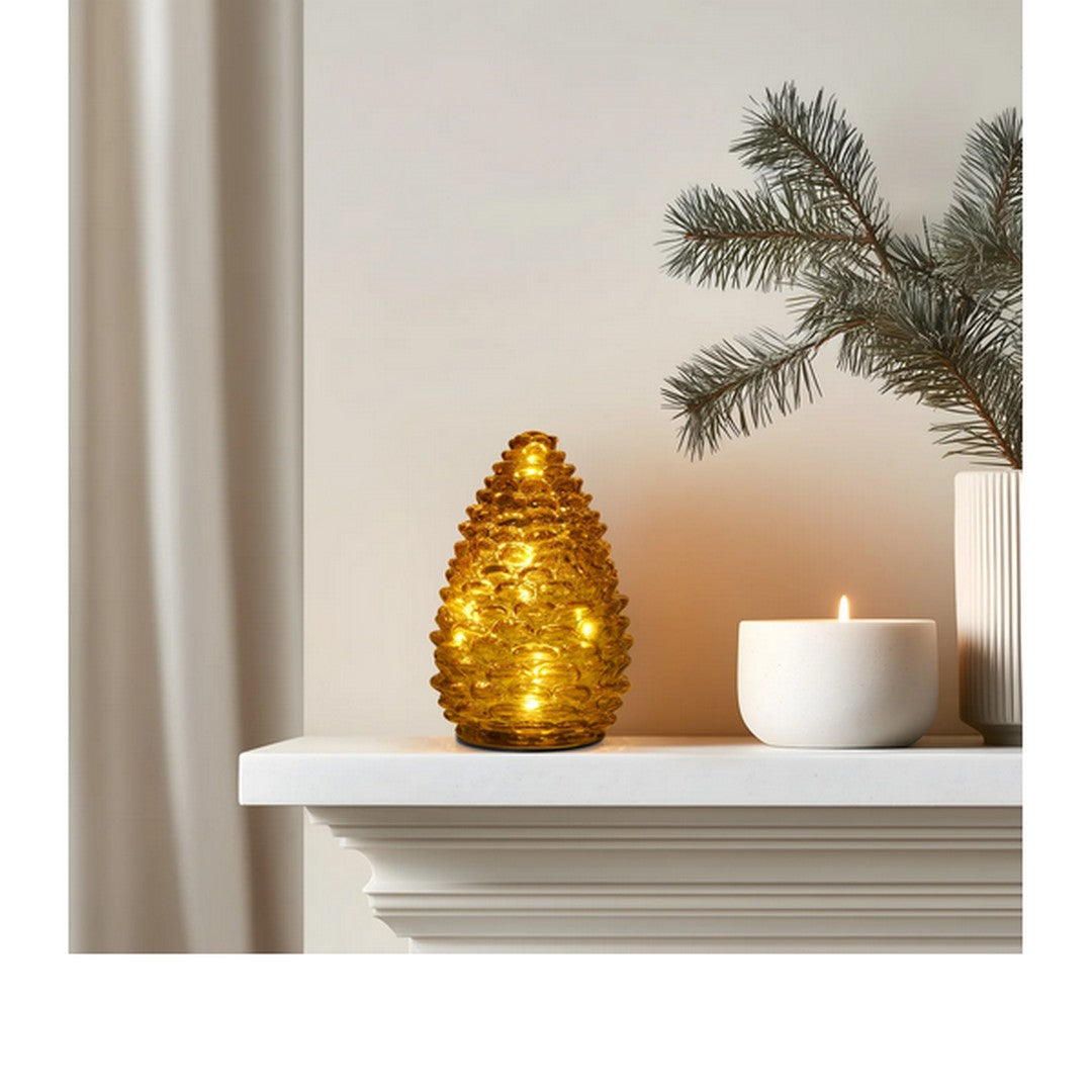 Pinecone 6 inch Tall Amber Glass LED Decor Light