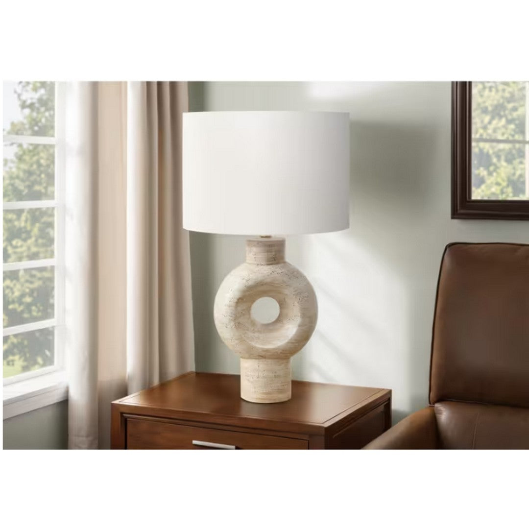 Round Table Lamp with Ivory Shade - Beige