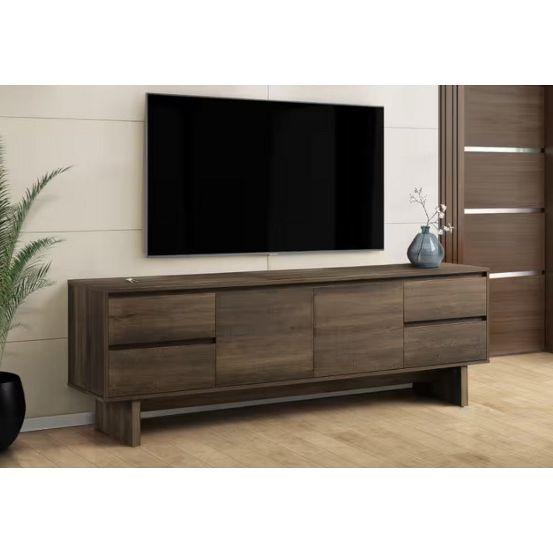 TV Stand with Storage - Dark Brown Wood-Look