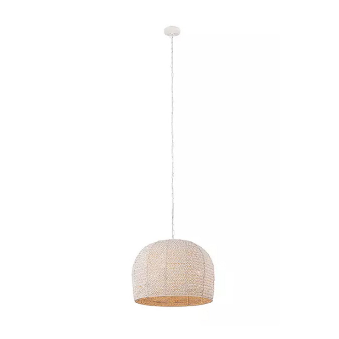 Devi 40-Watt 3 Light Natural Pendant Light with White Rattan Shade