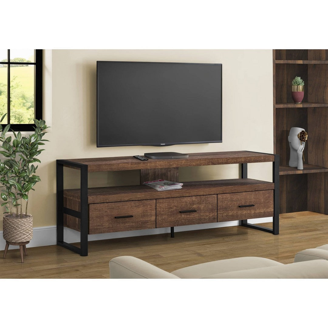 60" Reclaimed Wood-Look TV Stand with 3 Drawers - Brown