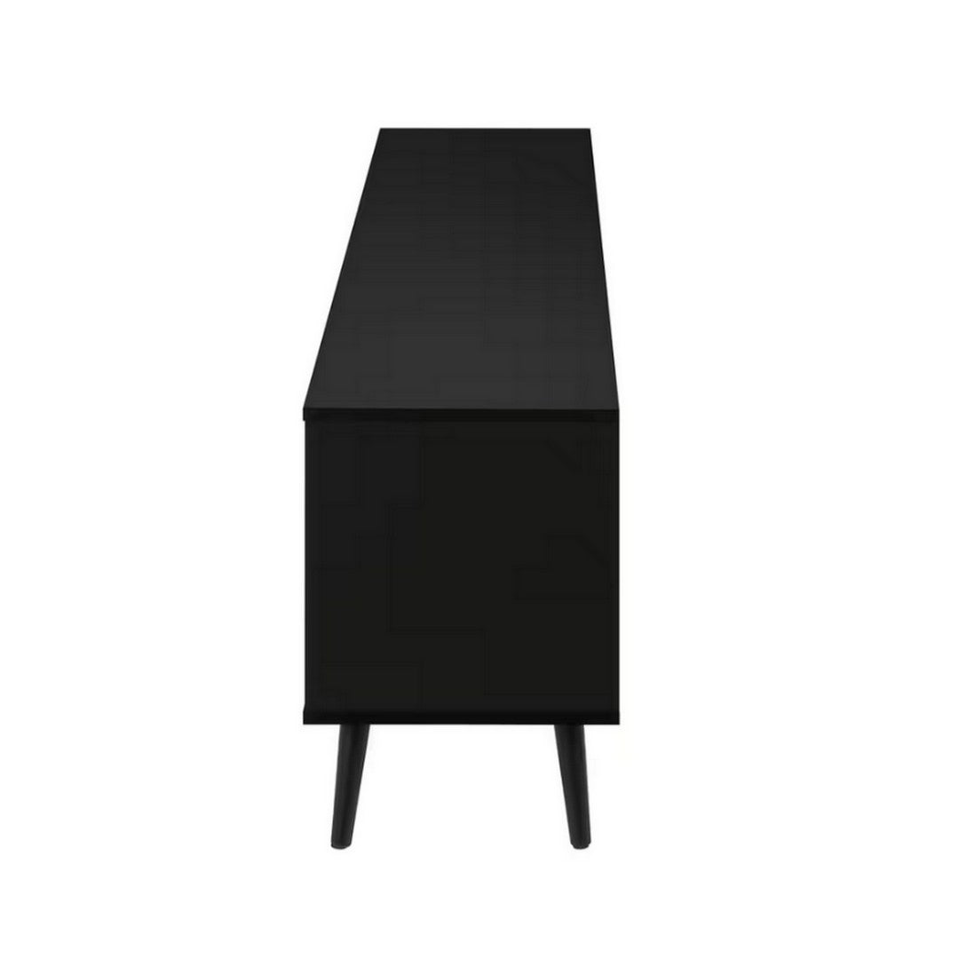 Mid Century TV Stand with 2 Wood-Look Doors - Black