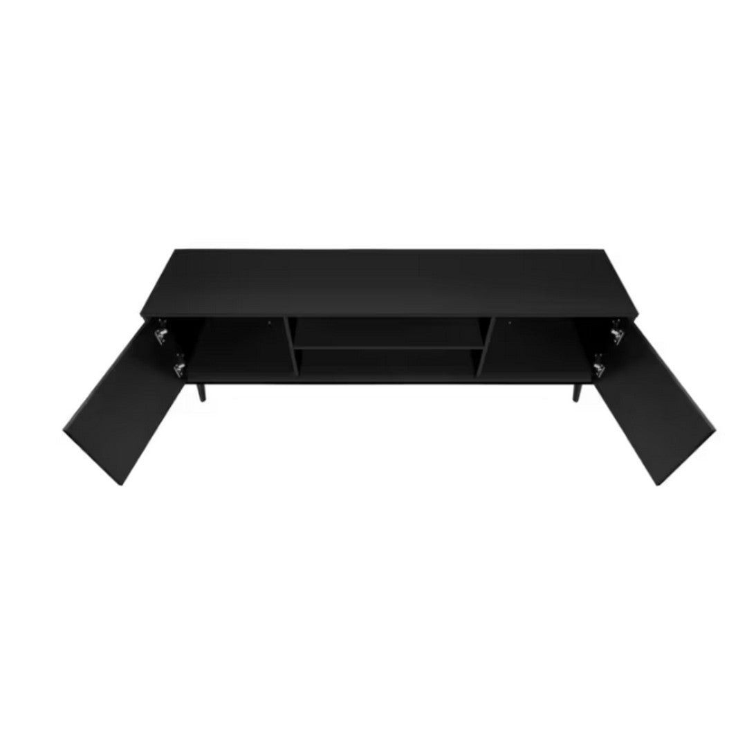 Mid Century TV Stand with 2 Wood-Look Doors - Black