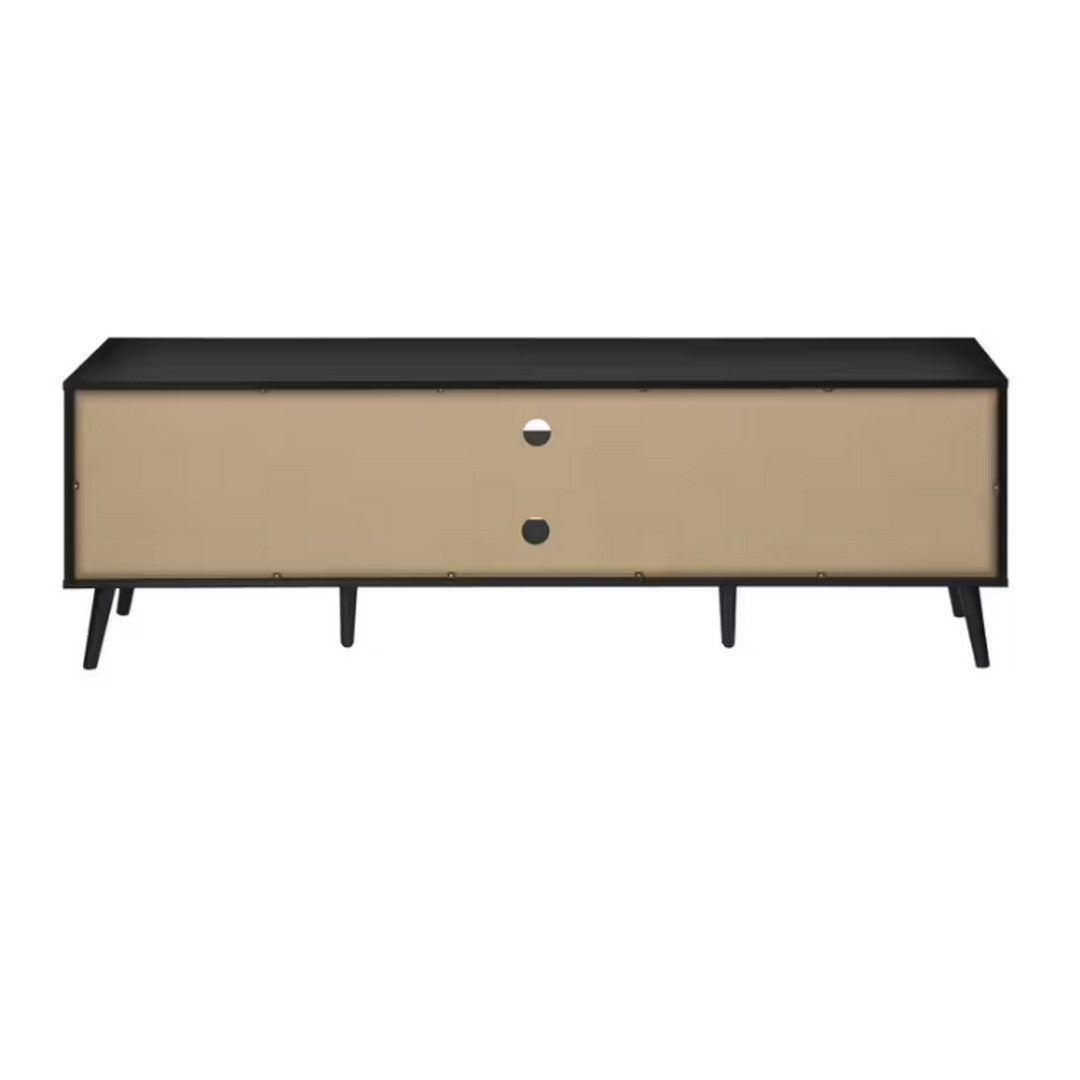 Mid Century TV Stand with 2 Wood-Look Doors - Black