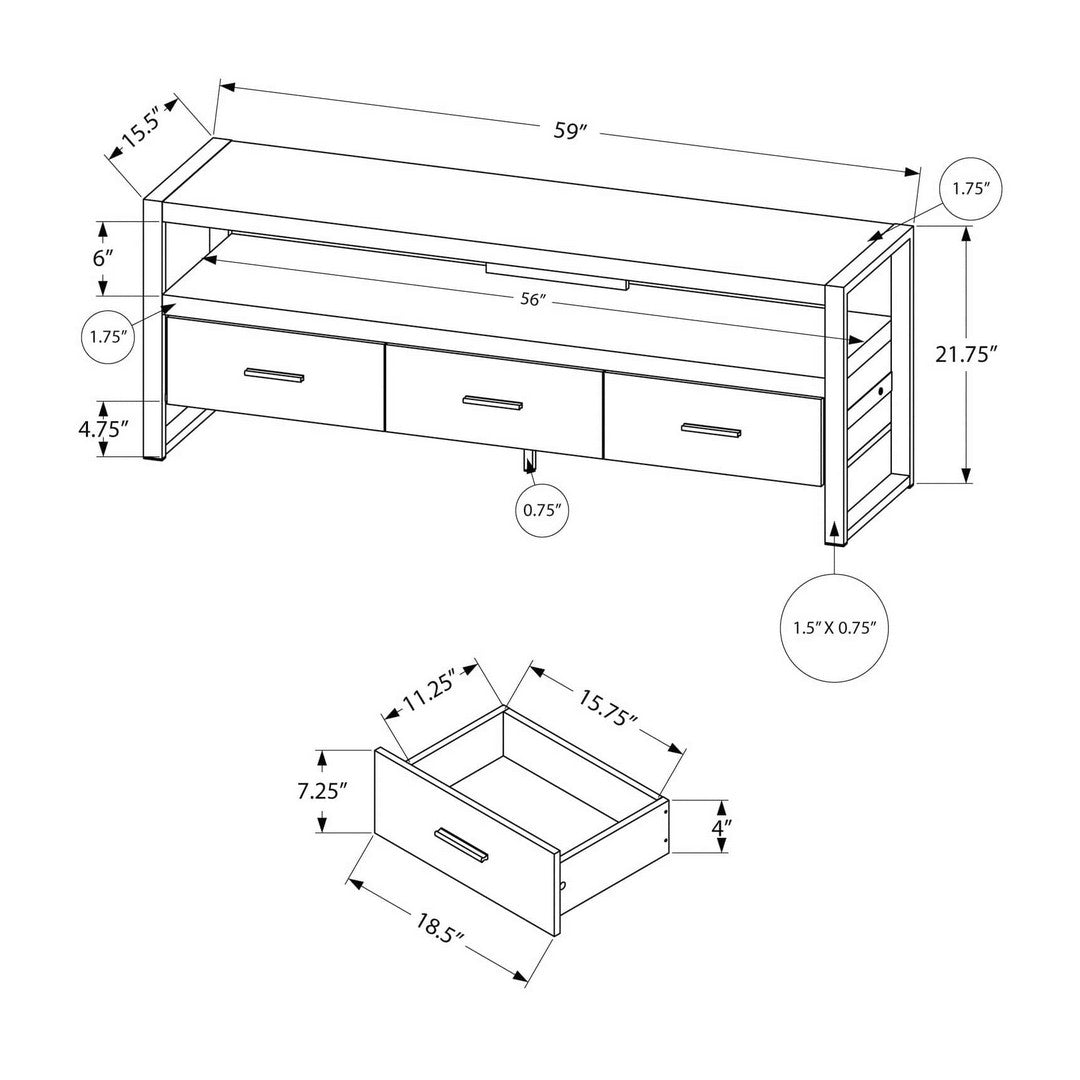 60" Reclaimed Wood-Look TV Stand with 3 Drawers - Brown