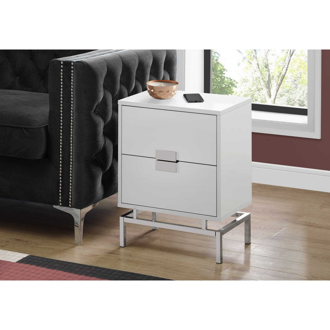Glossy White Chrome Metal Accent Table